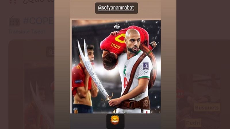 Instagram Sofyan Amrabat setelah membawa Maroko mengalahkan Spanyol.