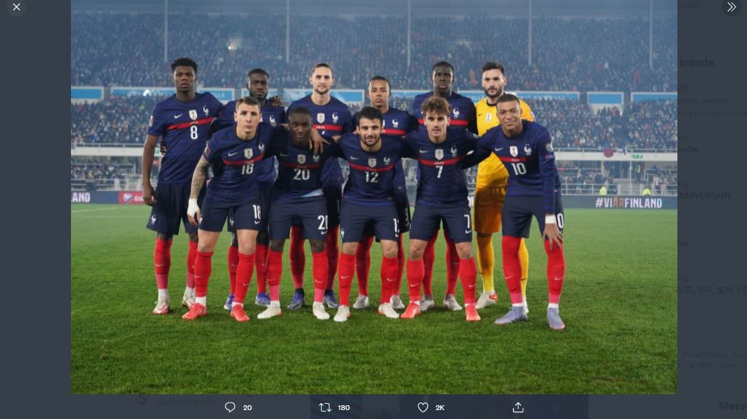 Starting XI Prancis melawan Finlandia di Kualifikasi Piala Dunia 2022, Rabu (17/11/2021) dini hari WIB.