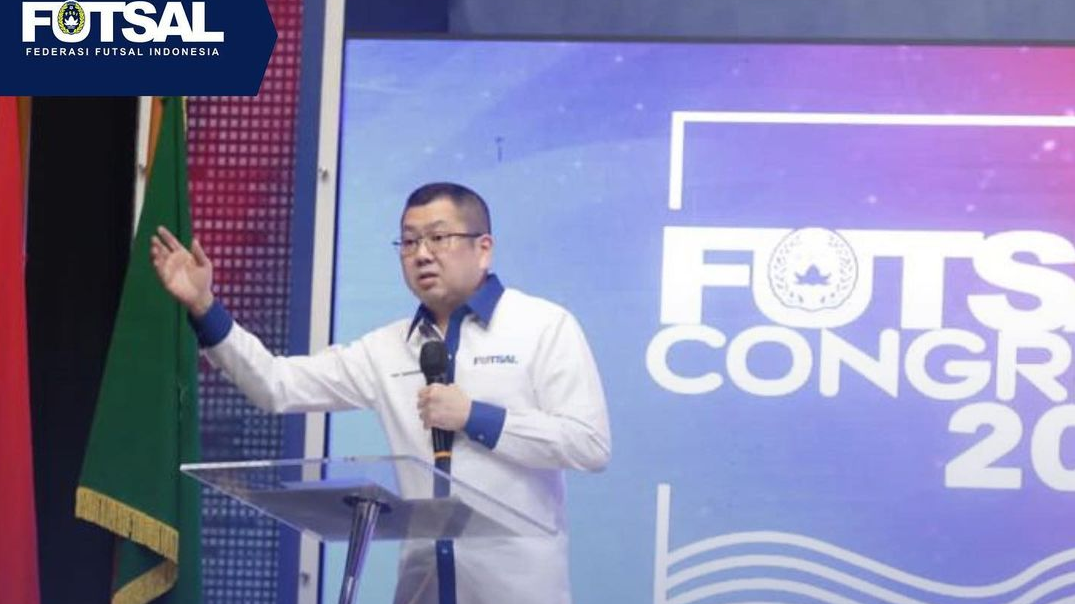 Hary Tanoesoedibjo pada Kongres Pemilihan Federasi Futsal Indonesia (FFI) di Jakarta, 24 November 2022.