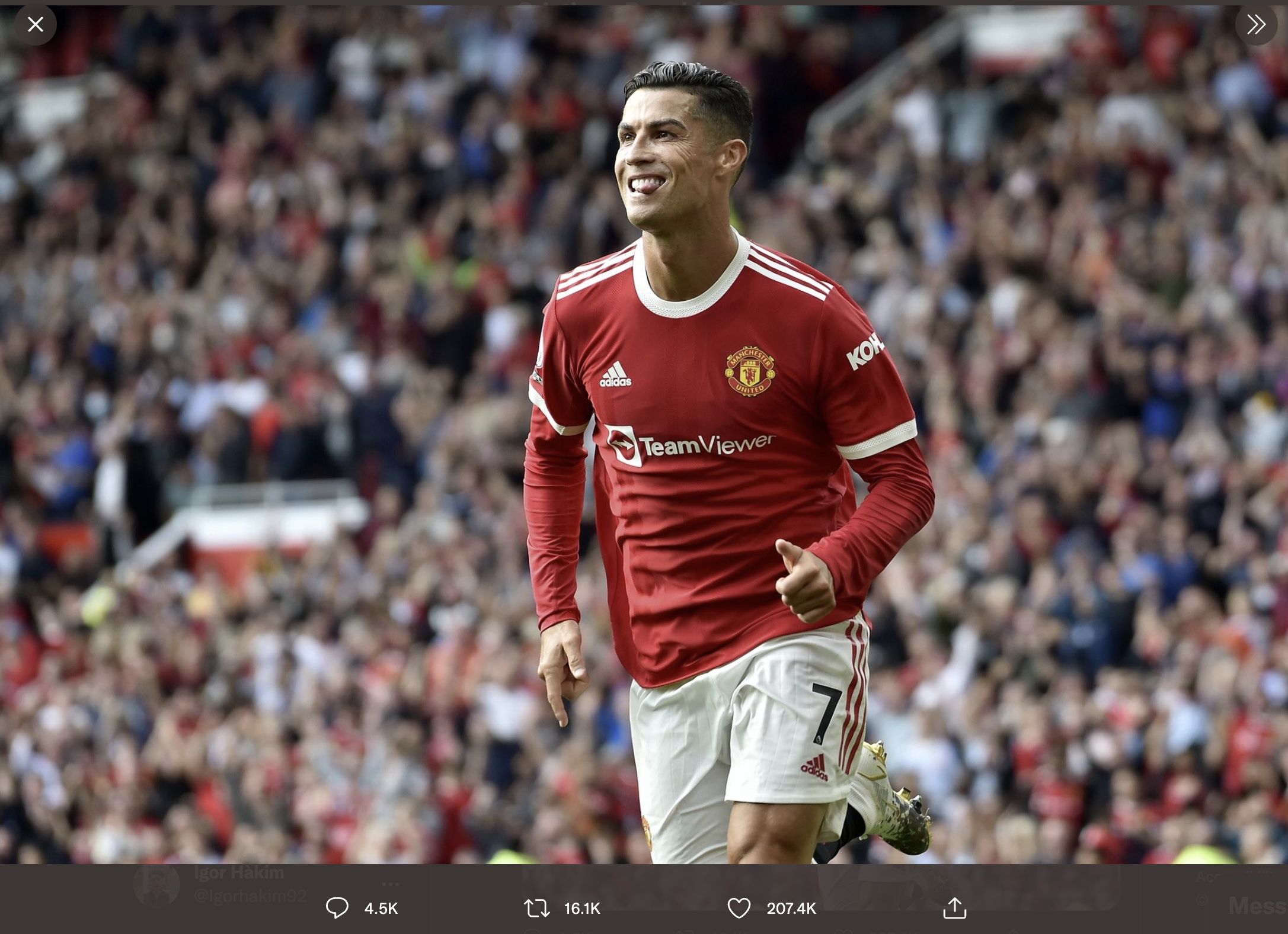 Pemain Manchester United (MU), Cristiano Ronaldo.