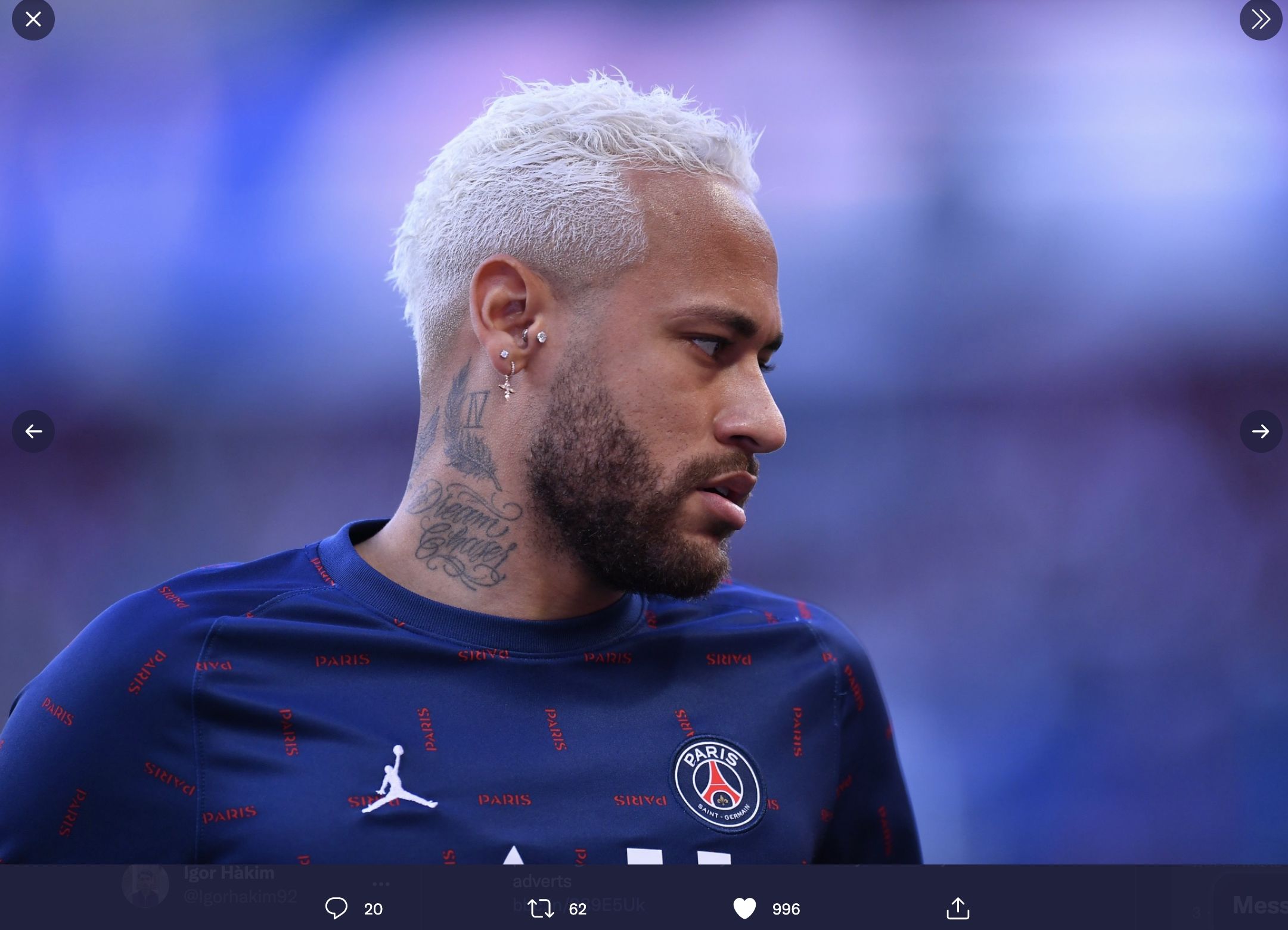 Penyerang Paris Saint-Germain (PSG), Neymar Jr.