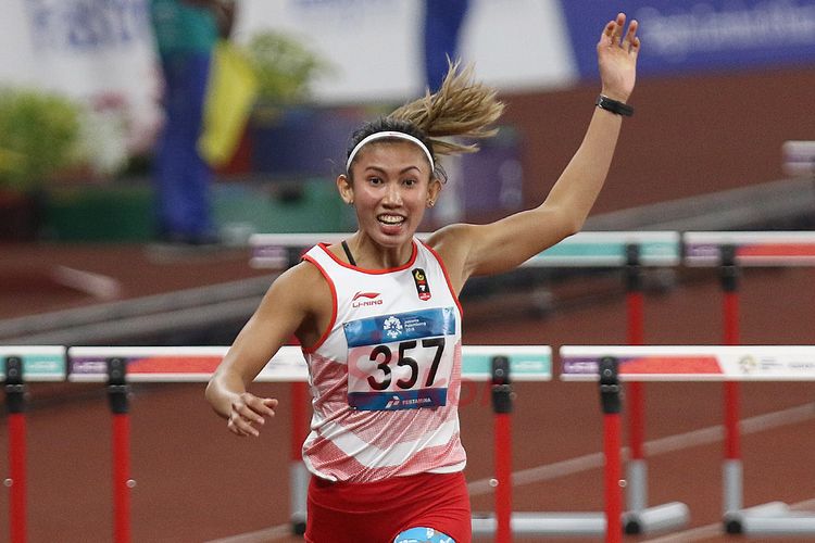 Emilia Nova di final lari gawang 100 meter putri Asian Games 2018.
