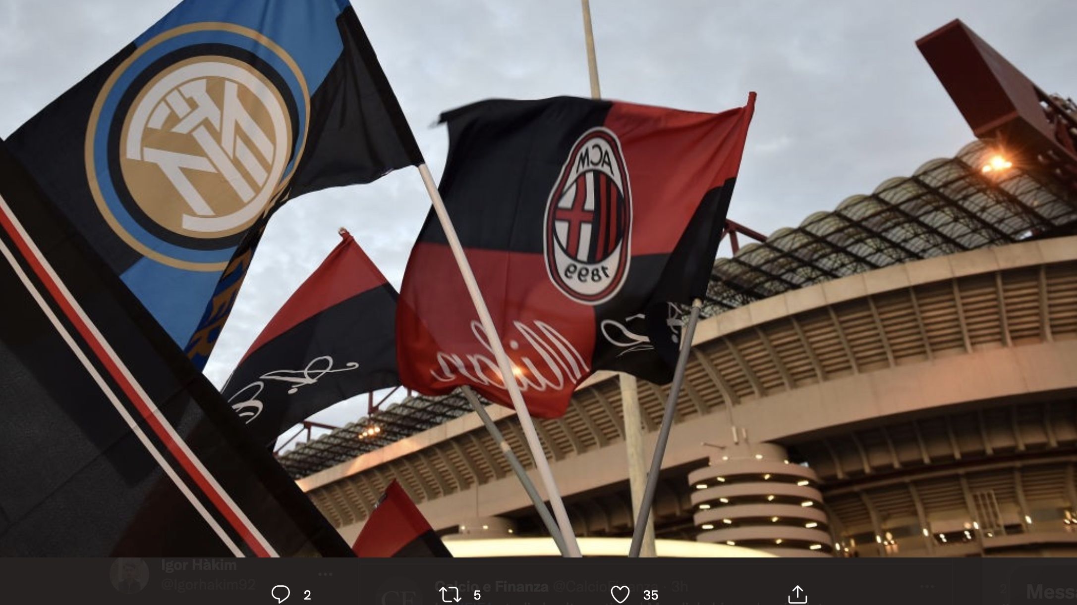 Bendera Inter Milan dan AC Milan di San Siro/Giuseppe Meazza.
