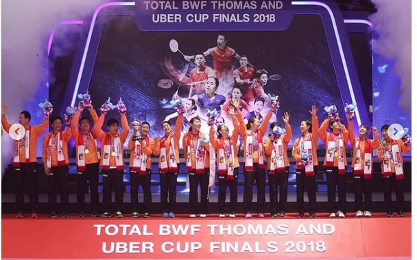 Tim putri Jepang merebut Uber Cup 2018.