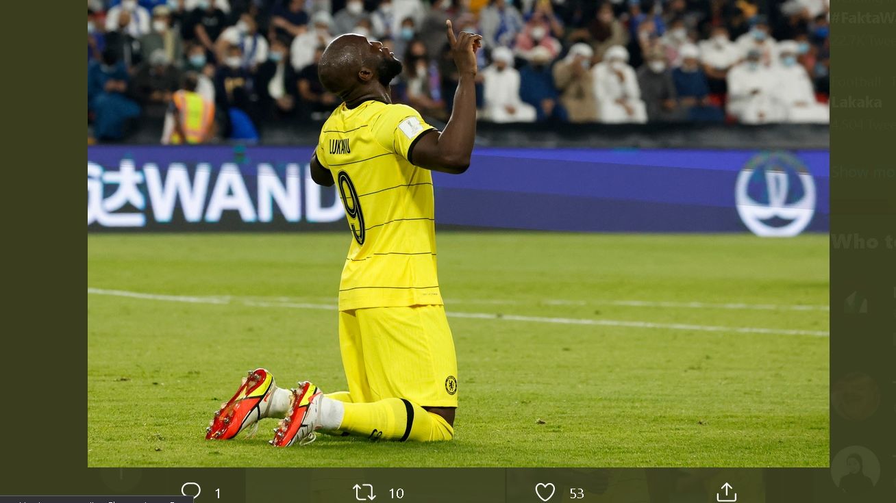 Romelu Lukaku merayakan gol yang dia ciptakan saat Chelsea lawan Al Hilal di Piala Dunia Antarklub, Rabu (9/2/2022) malam WIB.