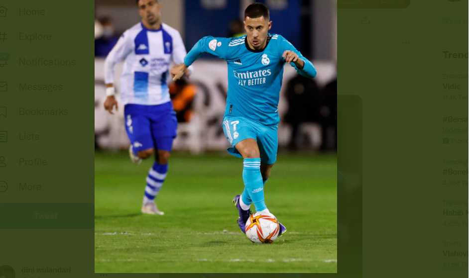 Winger bintang Real Madrid, Eden Hazard saat tampil melawan Alyocano di Copa del Rey, Kamis (6/1/2022).