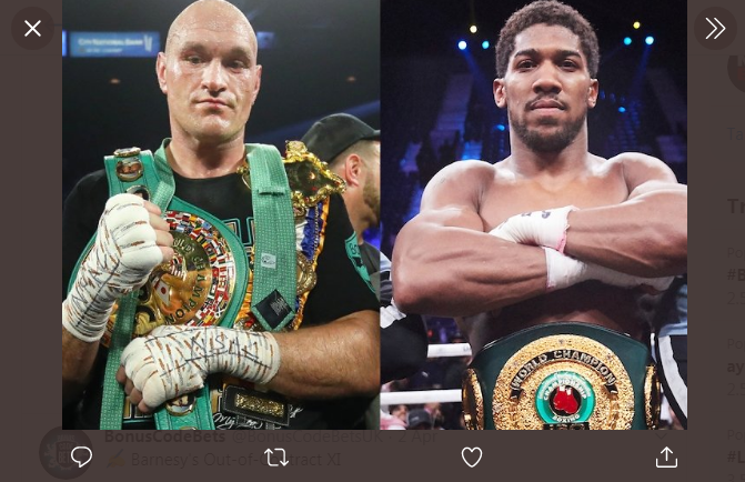 Duel antara juara dunia tinju kelas berat WBC, Tyson Fury (kiri), dengan pemegang sabuk kelas berat IBF, IBO, WBA, dan WBO, Anthony Joshua (kanan), dianggap lebih menarik ketimbang Dillian Whyte. 