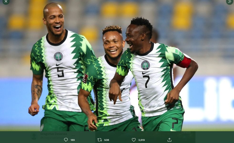 Para pemain Nigeria saat melakukan selebrasi dalam sebuah pertandingan.