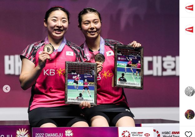 Ganda putri Korsel, Kim So-yeong (kanan)/Kong Hee-yong, menjuarai Korea Masters 2022 pada Minggu (17/4/2022).