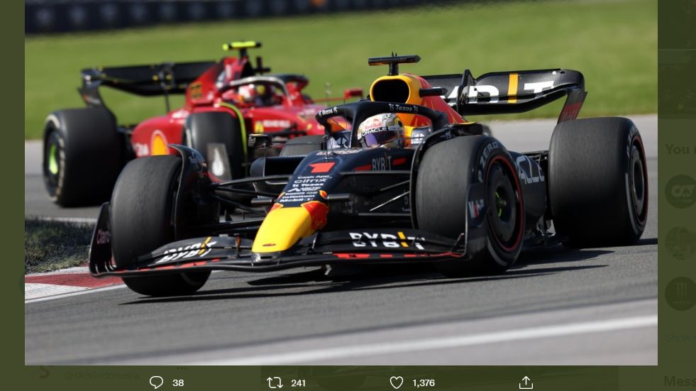 Max Verstappen (Red Bull Racing) memenangi F1 GP Kanada 2022 yang berlangsung di Sirkuit Gilles Villeneuve, Montreal pada Minggu (20/6/2022) usai mengatasi perlawanan alot Carlos Sainz Jr.