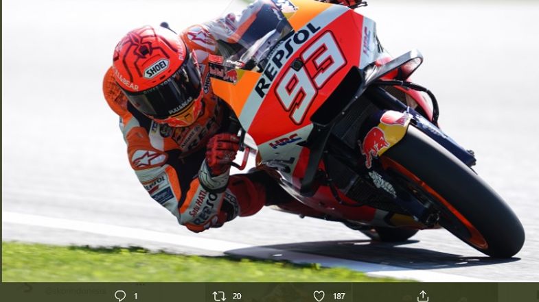 Marc Marquez (Repsol Honda) saat tampil dalam sesi latihan bebas MotoGP Styria 2021 yang digelar di Red Bull Ring pada Jumat (6/8/2021).