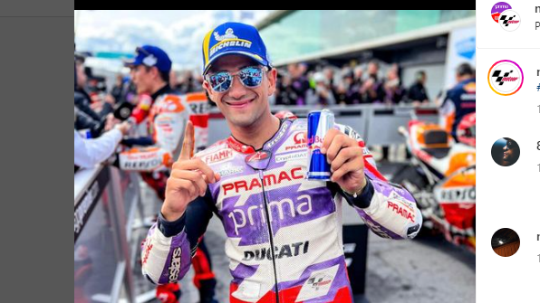 Pembalap Prima Pramac Racing Jorge Martin saat meluapkan kegembiraan usai berhasil menyabet pole position MotoGP Australia 2022.