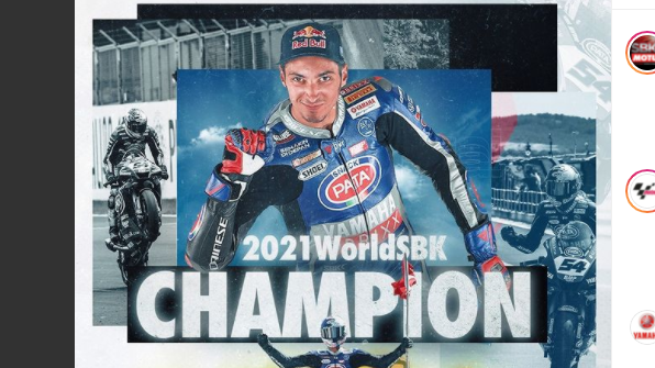 Poster perayaan Toprak Razgatlioglu sebagai juara dunia WSBK 2021.
