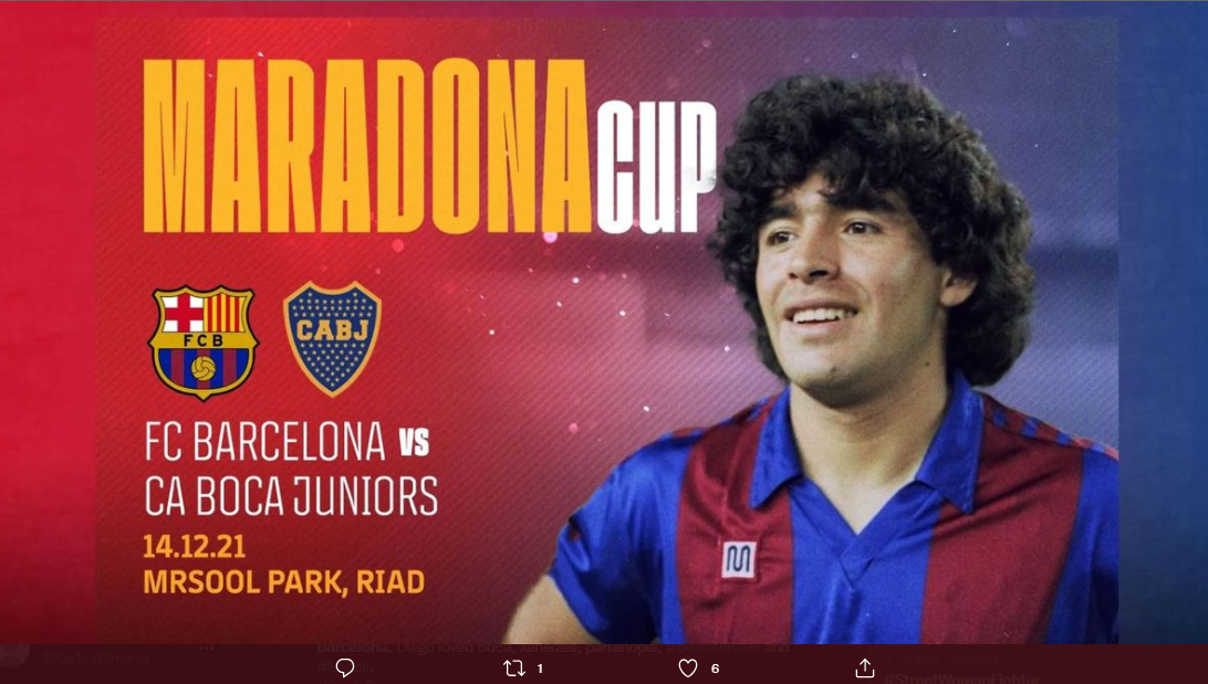 Barcelona akan bertemu Boca Junior di ajang Maradona Cup pada 14 Desember 2021 mendatang.