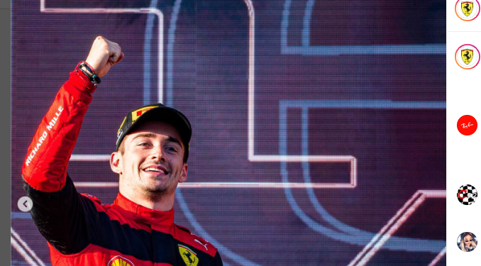 Pembalap Ferrari, Charles Leclerc, meluapkan kegembiaraan usai menjuarai GP Australia 2022.
