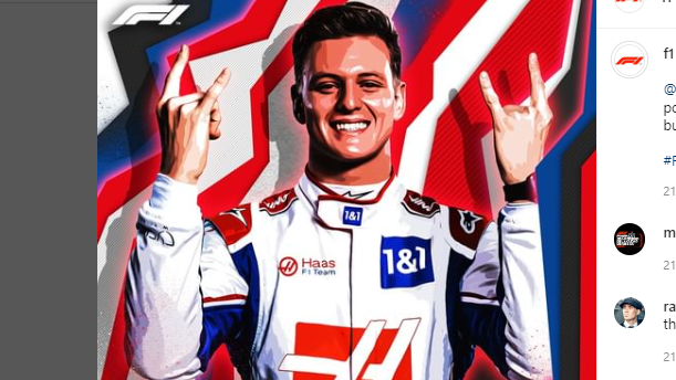 Poster perayaan poin perdana Mick Schumacher di GP Inggris 2022.
