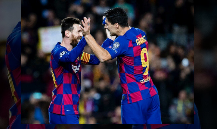 Duo bintang Barcelona, Lionel Messi (kiri) dan Luis Suarez.