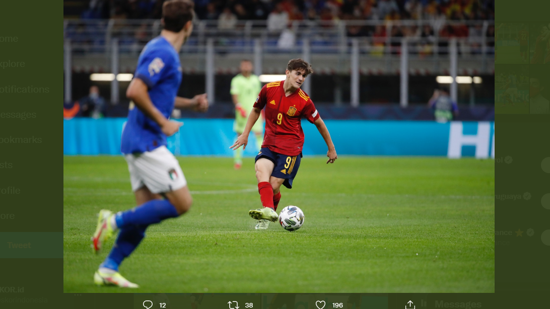 Gavi saat jalani debut untuk timnas Spanyol lawan timnas Italia di UEFA Nations League.