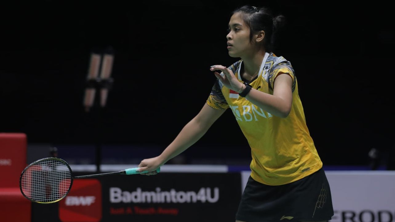 Tunggal putri Indonesia, Gregoria Mariska Tunjung, saat tampil pada babak semifinal Malaysia Masters 2022 yang digelar di Axiata Arena, Kuala Lumpur pada Sabtu (9/7/2022).