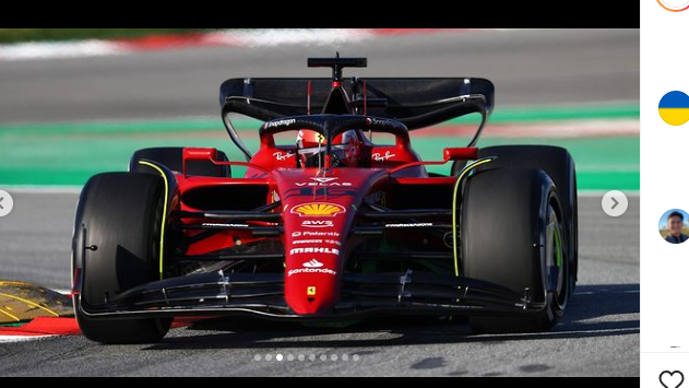 Mobil anyar Ferrari, F1-75, saat digunakan menjalani tes pramusim F1 2022 di Sirkuit Barcelona.