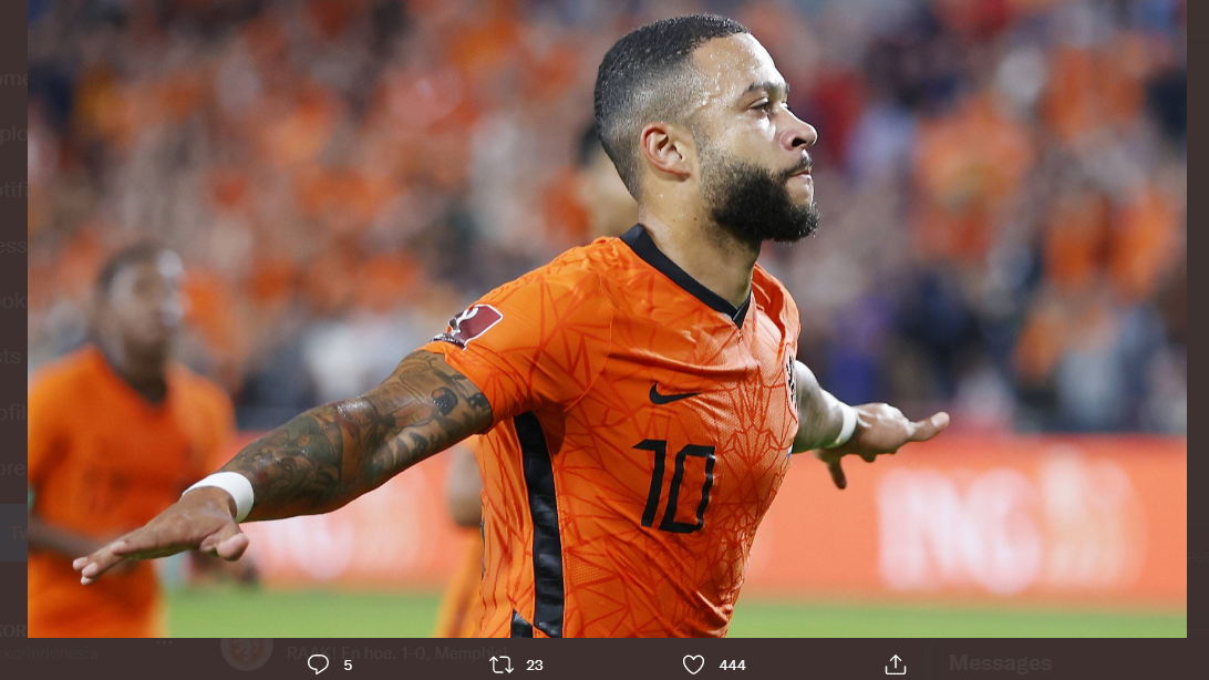 Perayaan gol Memphis Depay untuk timnas Belanda ke gawang Montenegro.