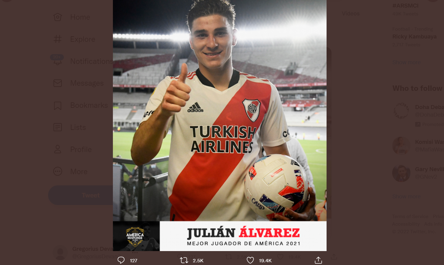 Penyerang River Plate, Julian Alvarez, yang jadi target Manchester United.