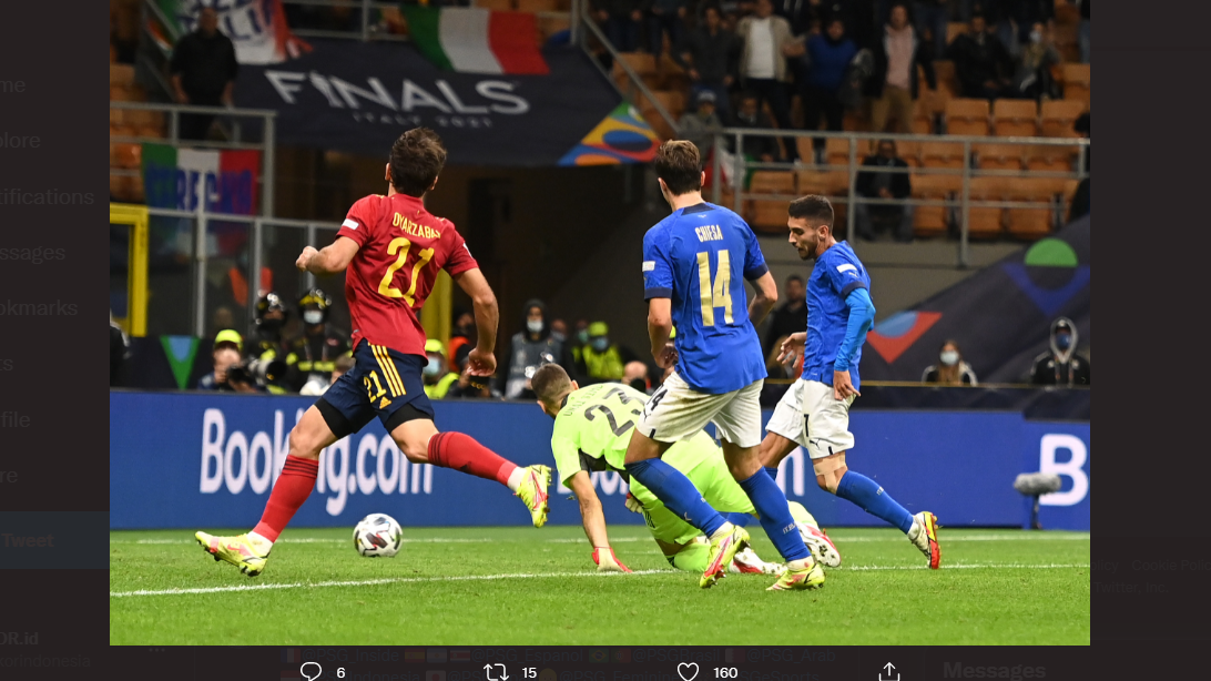Lorenzo Pellegrini saat cetak gol untuk timnas Italia ke gawang Spanyol di UEFA Nations League.