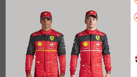 Duo pembalap Ferrari, Carlos Sainz Jr. (kiri) dan Charles Leclerc dalam acara peluncuran mobil anyar Ferrari untuk F1 2022.
