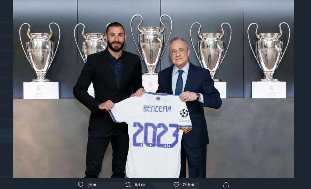 Karim Benzema menyepakati kontrak baru di Real Madrid hingga 2023, Jumat (20/8/2021).