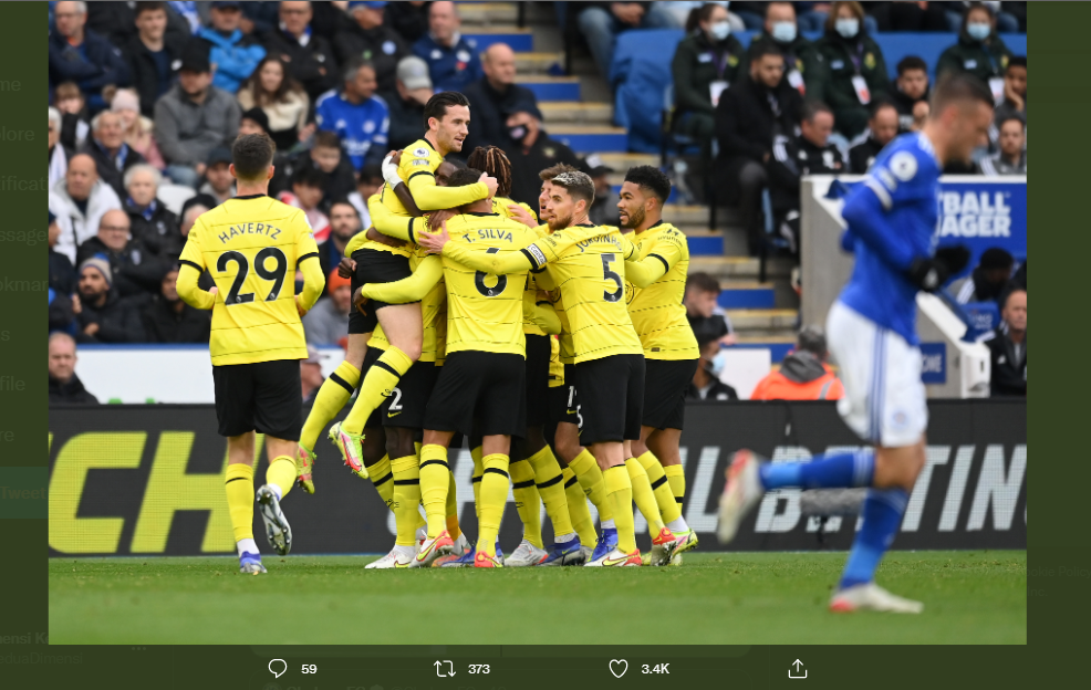 Para pemain Chelsea merayakan gol ke gawang Leicester City di Liga Inggris, Sabtu (20/11/2021) malam WIB.