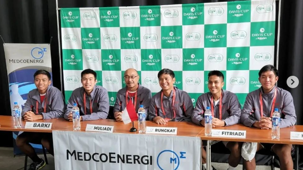 Skuad Indonesia melangsugkan konferensi pers jelang menghadapi Polandia dalam laga Grup II Davis Cup 2022.
