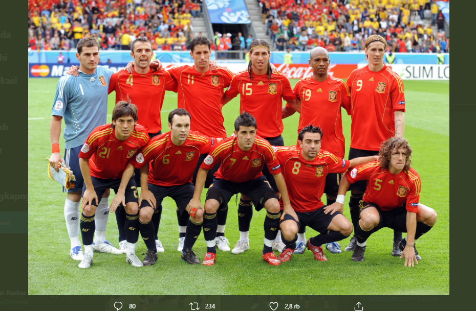 Skuad timnas Spanyol di Piala Eropa 2008.