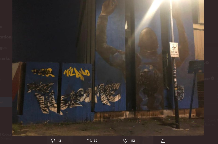 Mural Romelu Lukaku yang dirusak saat kabar kepindahannya dari Inter Milan terkuak tahun 2021.