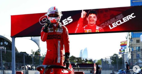 Ekspresi pembalap Ferrari, Charles Leclerc, saat berhasil meraih pole position F1 GP Azerbaijan 2021.