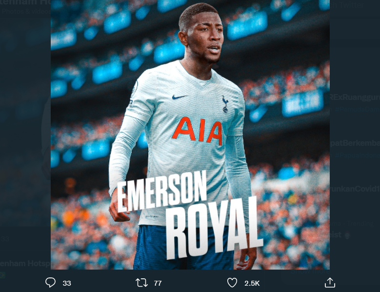Tottenham Hotspur mendatangkan Emerson Royal dari Barcelona pada 31 Agustus 2021.