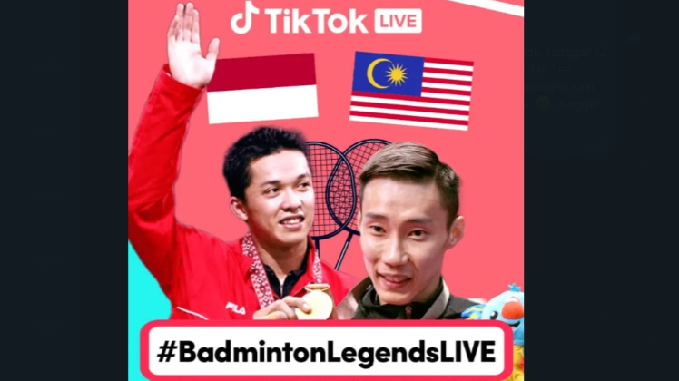 Tangkapan layar poster TikTok Live dengan Taufik Hidayat dan Lee Chong Wei.