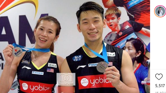 Pasangan ganda campuran Malaysia, Goh Liu Ying (kiri) dan Chang Peng Soon.