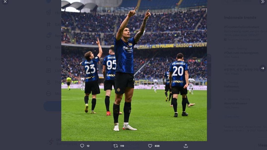 Joaquin Correa, merayakan golnya untuk Inter Milan ke gawang Udinese, Minggu (31/10/2021) malam WIB.