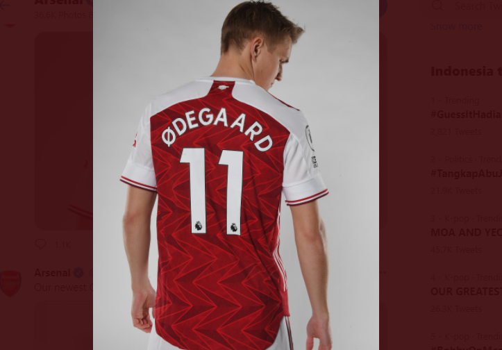 Martin Odegaard akan mengenakan nomor punggung 11 di Arsenal.