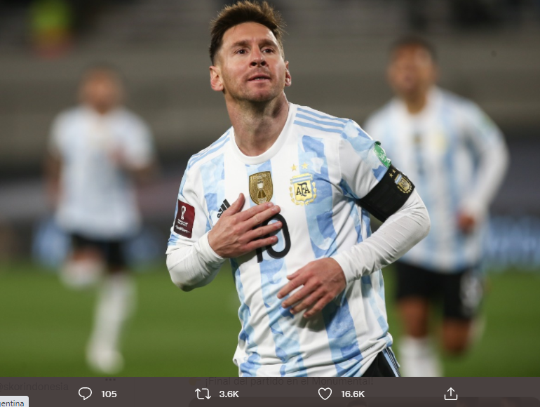 Kapten Argentina, Lionel Messi jadi bintang saat timnya menang 3-0 atas Bolivia, Jumat (10/9/2021).