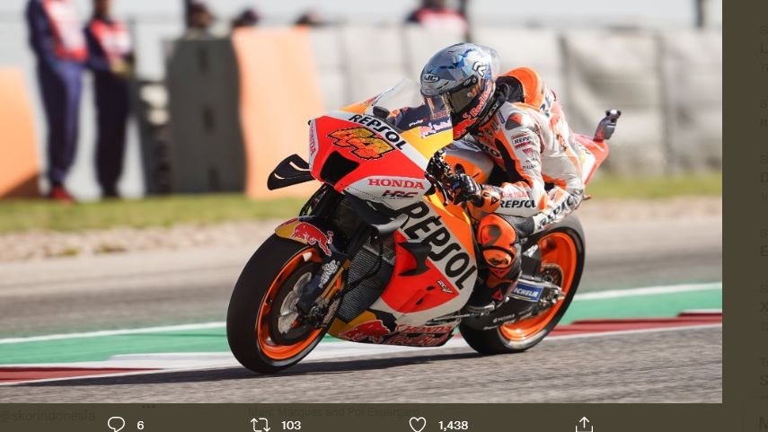 Pol Espargaro (Repsol Honda) saat tampil dalam salah satu sesi latihan bebas MotoGP Americas 2022 yang digelar di COTA pada Jumat (8/4/2022) waktu Amerika Serikat.