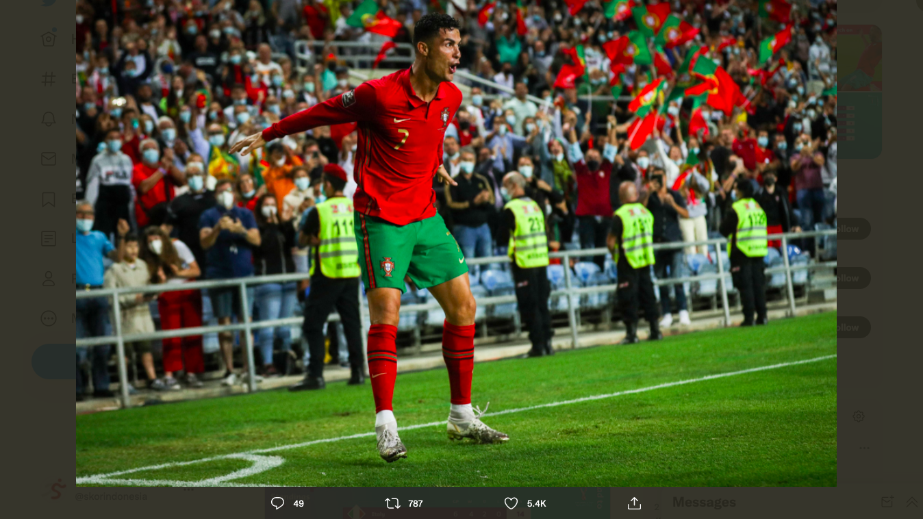 Cristiano Ronaldo merayakan golnya saat menghadapi Luksemburg pada kualifikasi Piala Dunia 2022.