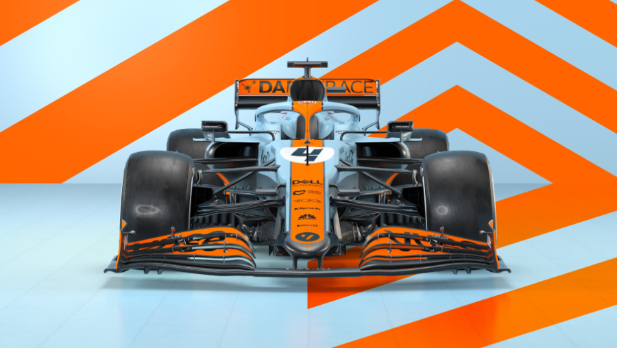 Penampakan mobil McLaren MCL35M yang akan menggunakan livery khusus pada F1 GP Monako 2021.