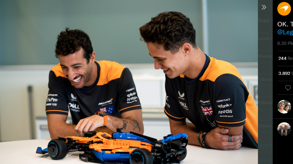 Kekompakan dua pembalap McLaren, Daniel Ricciardo (kiri) dan Lando Norris (kanan).