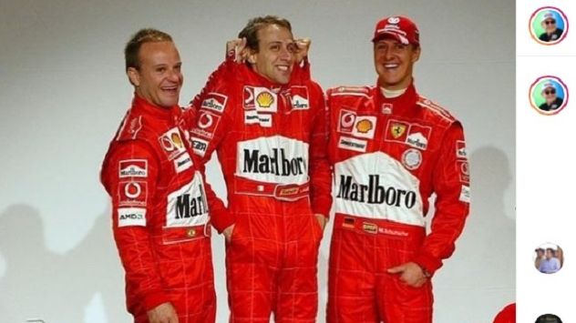Momen kebersamaan Rubens Barrichello (kiri) saat masih memperkuat Ferrari dalam ajang F1.