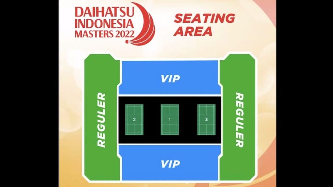 Denah tribune penonton untuk turnamen bulu tangkis Indonesia Masters 2022 yang akan digelar di Istora Senayan, Jakarta pada 7-12 Juni 2022.
