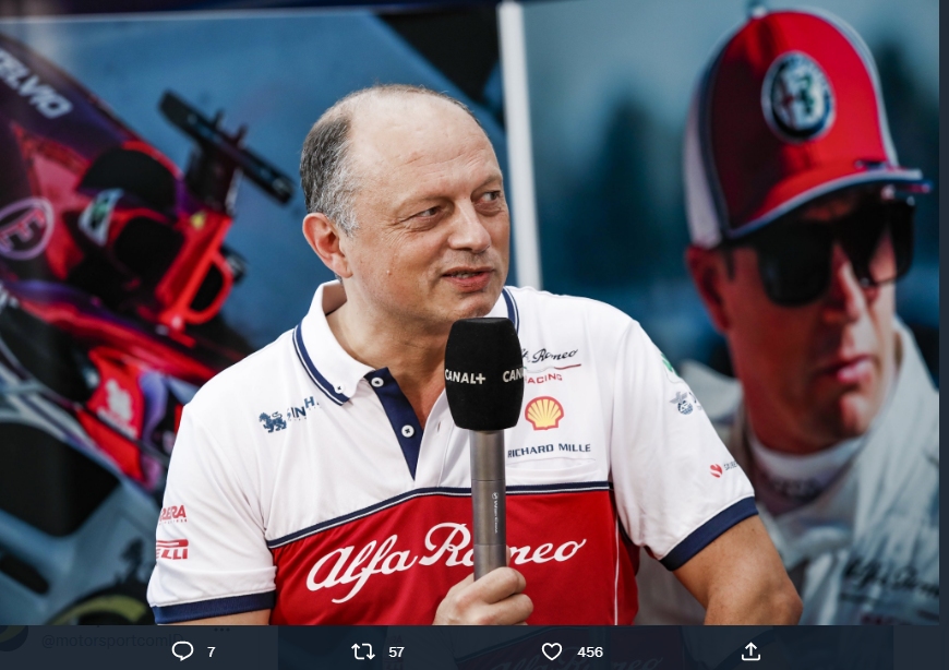 Prinsipal Tim Alfa Romeo F1 Frederic Vasseur diyakini menjadi kandidat terkuat pengganti Mattia Binotto sebagai bos tim F1 Ferrari yang baru.  