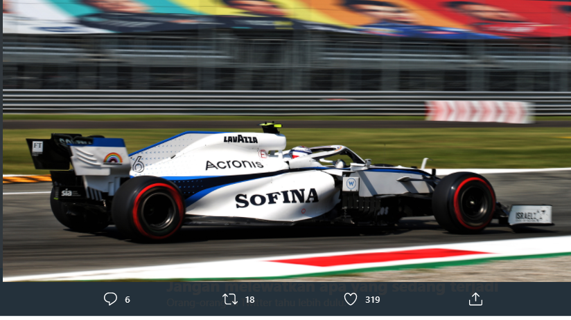 Pembalap Tim Williams, Nicholas Latifi, menjadi salah satu dari tujuh pembalap yang diduga sengaja memperlambat mobil di latihan bebas ketiga (FP3) GP Italia, Sabtu (5/9/2020) 