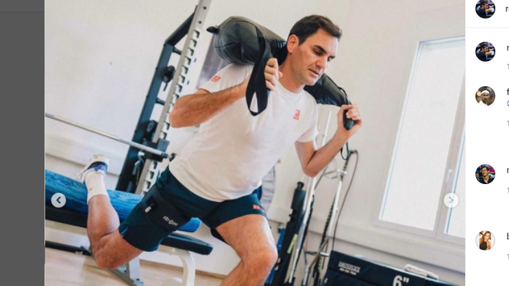 Petenis Roger Federer mengunggah foto saat dirinya menjalani latihan usai menepi akibat cederat.