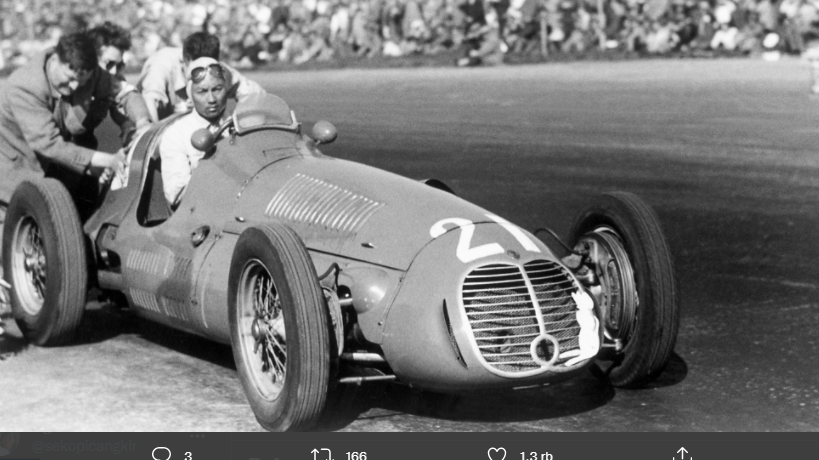 Pangeran Bira dari Thailand saat beraksi di Sirkuit Silverstone pada 1950.